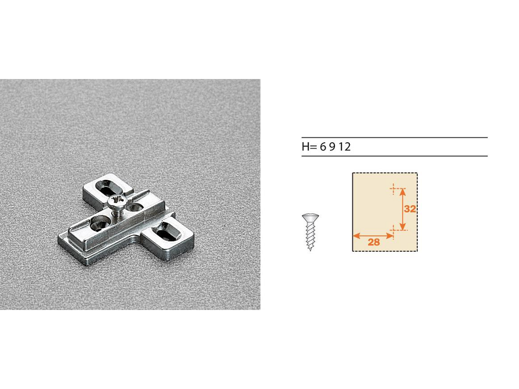 arsb2s3b.png Basetta Croce Zama per Cerniera Regolazione Verticale mm.28x32 h=06 | Arturo Salice - immagine 1