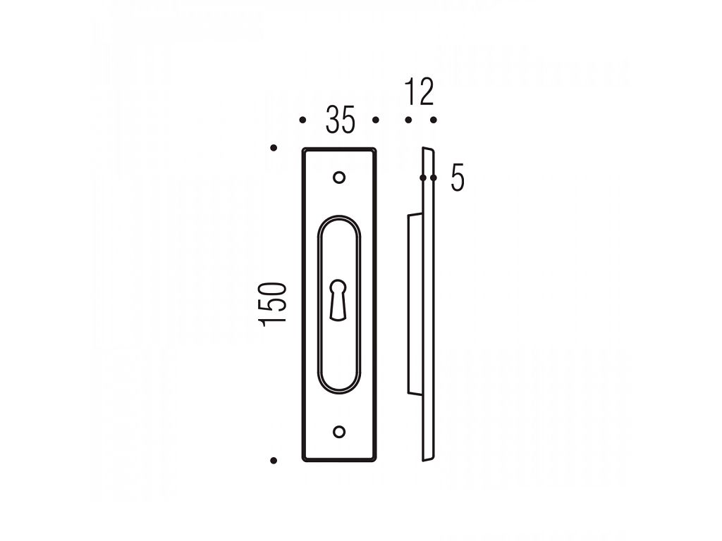 Maniglia Incasso Rettangolare Porta Scorrevole modello ID111 mm.35x150h con Foro Cromat  Colombo Design - immagine 2