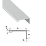 Profilo Maniglia Bordo Anta Modello L  mm.2500h mm.43x20x1,6 Alluminio Argento Anodizzato (E6/Ev1)