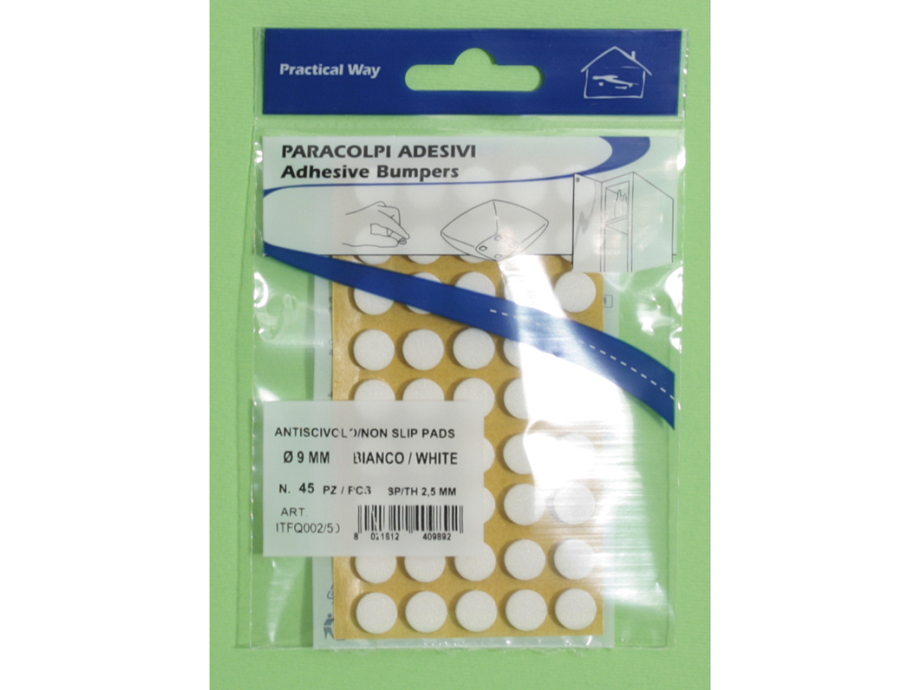 itfitfq00250.png Paracolpi Adesivi Antiscivoli Mussit Spessore 2,5 mm.9 pz.45 Bianco - immagine 1