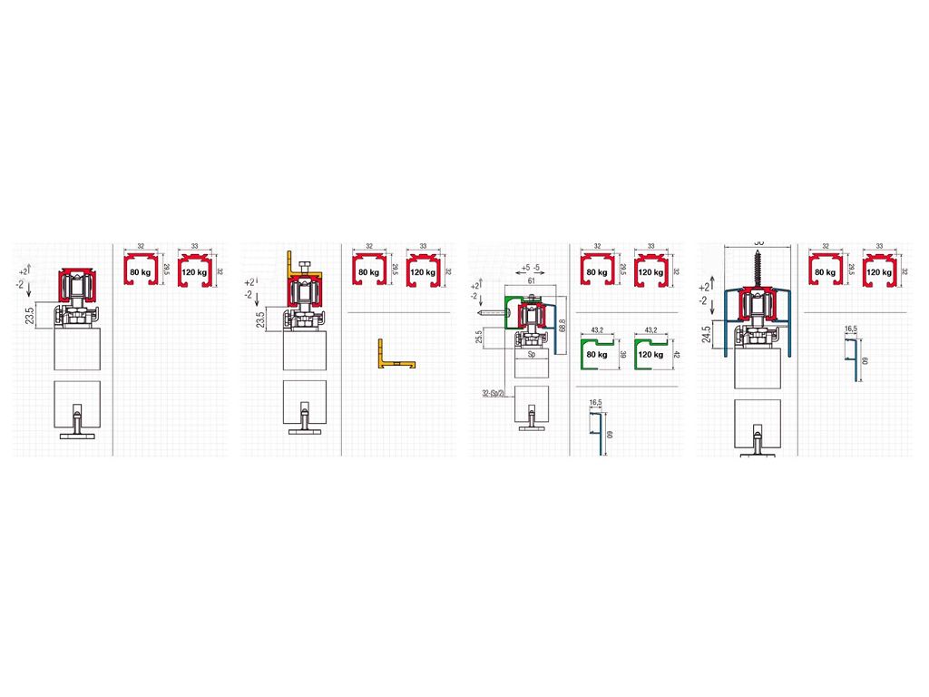 Sistema Scorrevole Apertura Simultanea System 0550 2 Portata kg.240 per 2 Ante  Koblenz - immagine 4