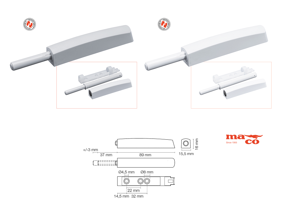 mac0497-0499.png Cricchetto a Scatto M-Push Regolabile con Paracolpo mm.89+37x15,5 | Maco - immagine 1