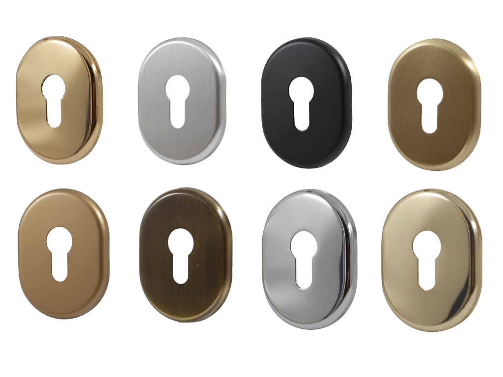 ragg1361.png Bocchetta Ovale Foro Yale per Cilindro Europeo mm.60x85x8h varie finiture - immagine 1