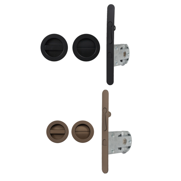 Maniglia Incasso Tonda Porta Scorrevole modello 2950-Z40 d.48/60 con Nottolino+Serratura Q8mm E50+Tirante varie finiture | Sab Serrature