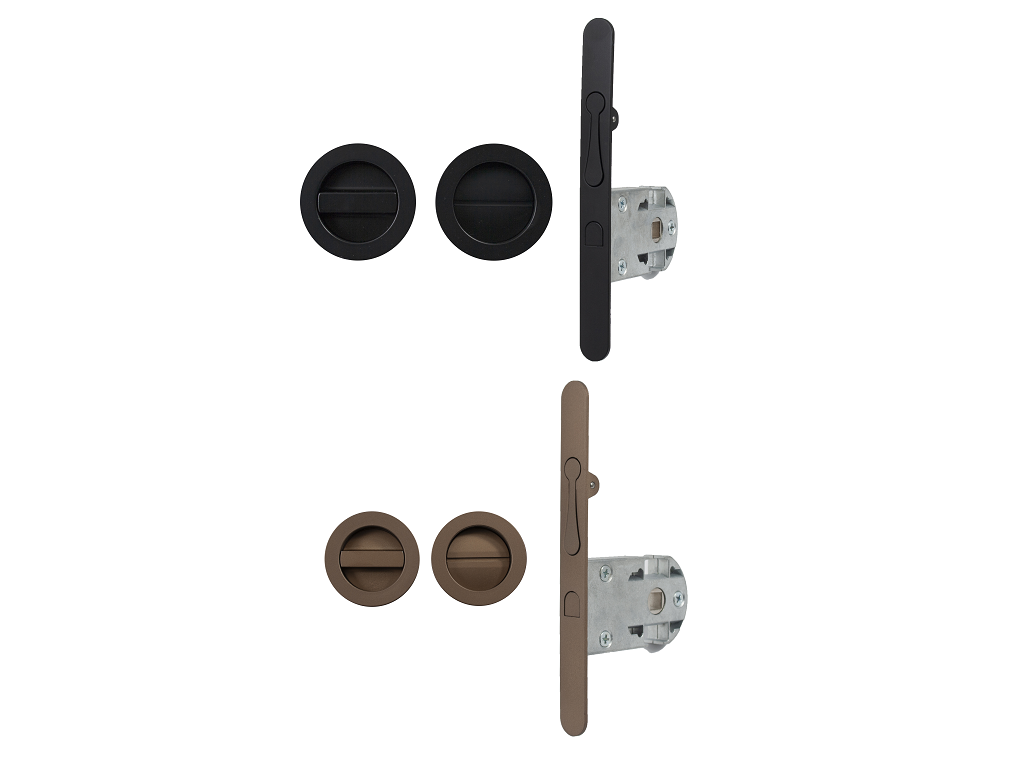 sab0295050blkz40ragg.png Maniglia Incasso Tonda Porta Scorrevole modello 2950-Z40 d.48/60 con Nottolino+Serratura Q8mm E50+Tirante varie finiture | Sab Serrature - immagine 1