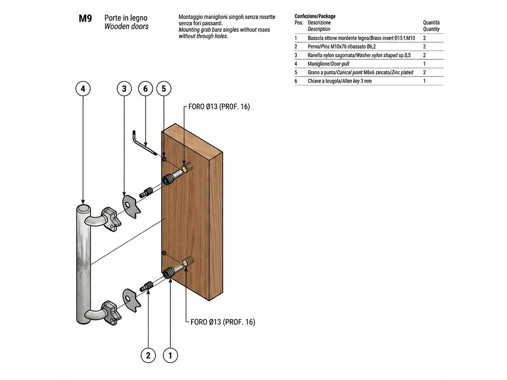 salice_paolo_kit_montaggio_maniglione_m09.jpg Kit Montaggio Maniglione M9 per Porta in Legno Passante Singolo Senza Rosetta Salice Paolo - immagine 1