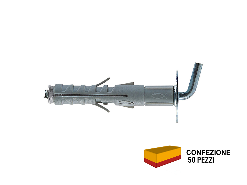 sb9l8pz50.png SB 12 L8 Tassello Nylon Espansione a Vite pz.50 Prolungato Gancio Corto | Fischer - immagine 1