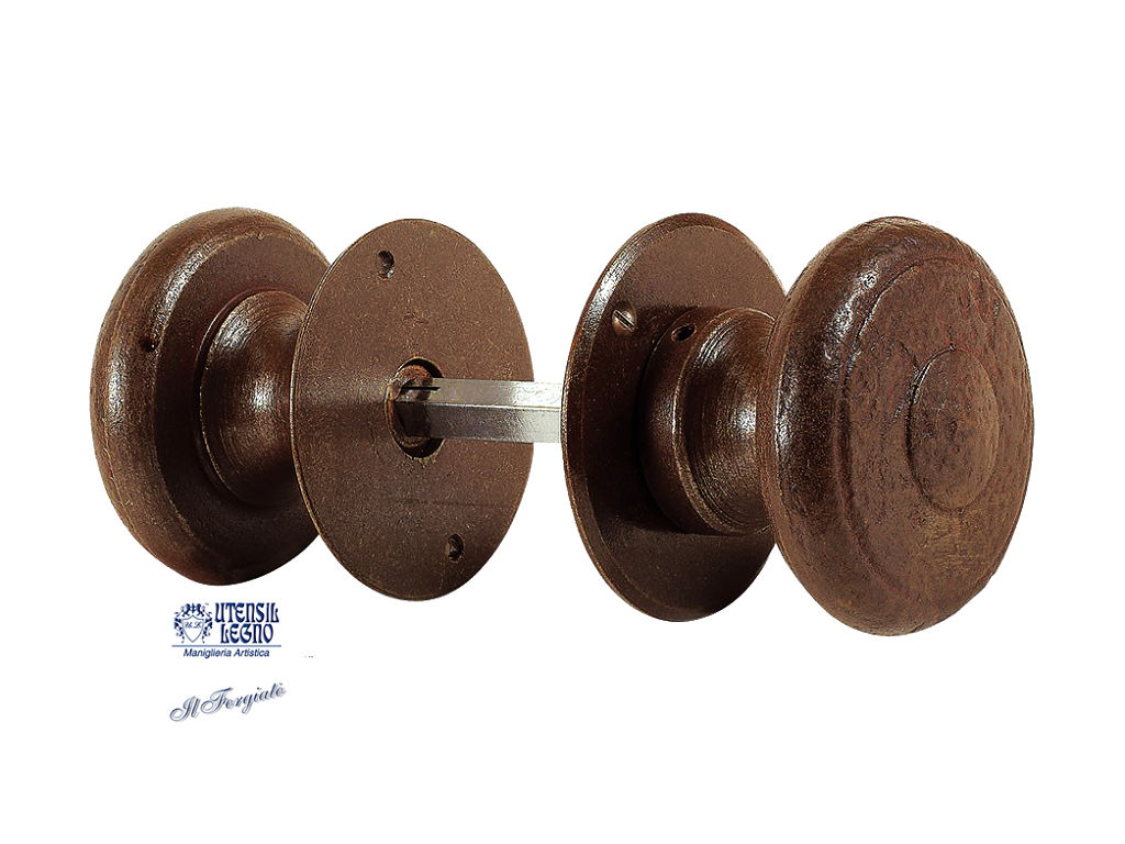 utsfa796bisr.png Coppia Pomolo Girevole Tondo d.70/55x60h Rosetta Tonda Forgiato Ruggine Utensil Legno - immagine 1