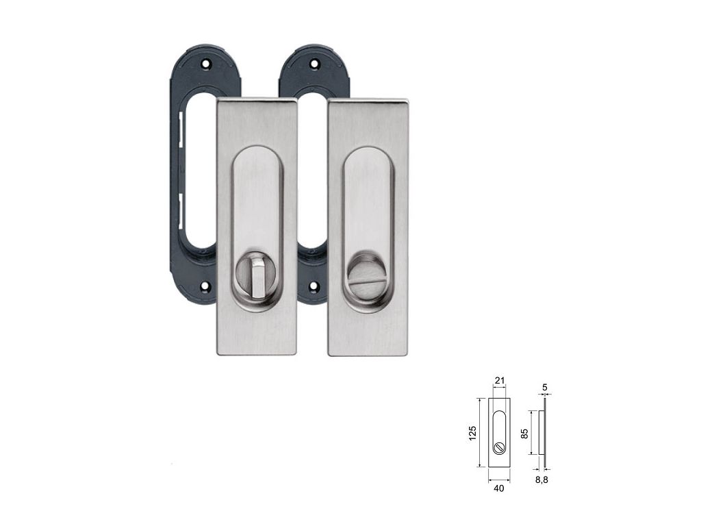 Maniglia Incasso Rettangolare Porta Scorrevole modello 3663 mm.40x125 Con Nottolino Ottone Satinato  Fimet Maniglie - immagine 3