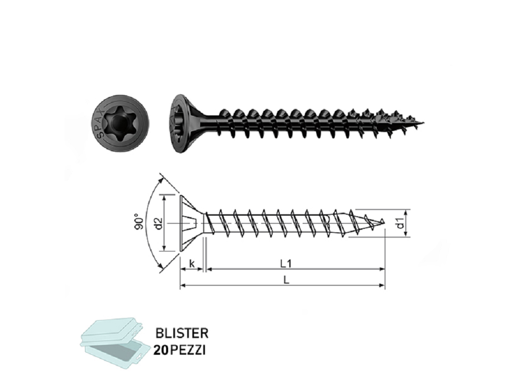abcbls104437xx.png Vite Legno TSP Speedy TX20 Zincato Nero in Blister da pz.20 mm.4,0x40 | Abc-Spax - immagine 1