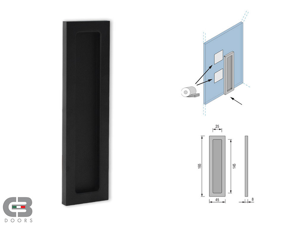 cbdmgl114s165vr9005o.png Nicchia Singola con Cava Rettangolare Adesiva Vhb mm.45x165x8h Ral9005 Nero Opaco Cb Doors Fine Serie - immagine 1