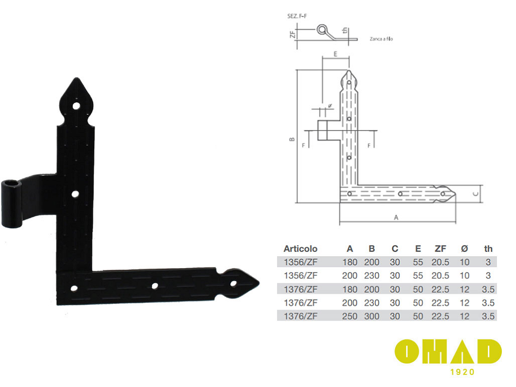 oma1356zf20vndx.png SQUADRO ZANCATA FILO mod.CUORE mm.18x20x30x20,5h d.10 VN-NERO DX-SX prodotto da OMAD - immagine 1