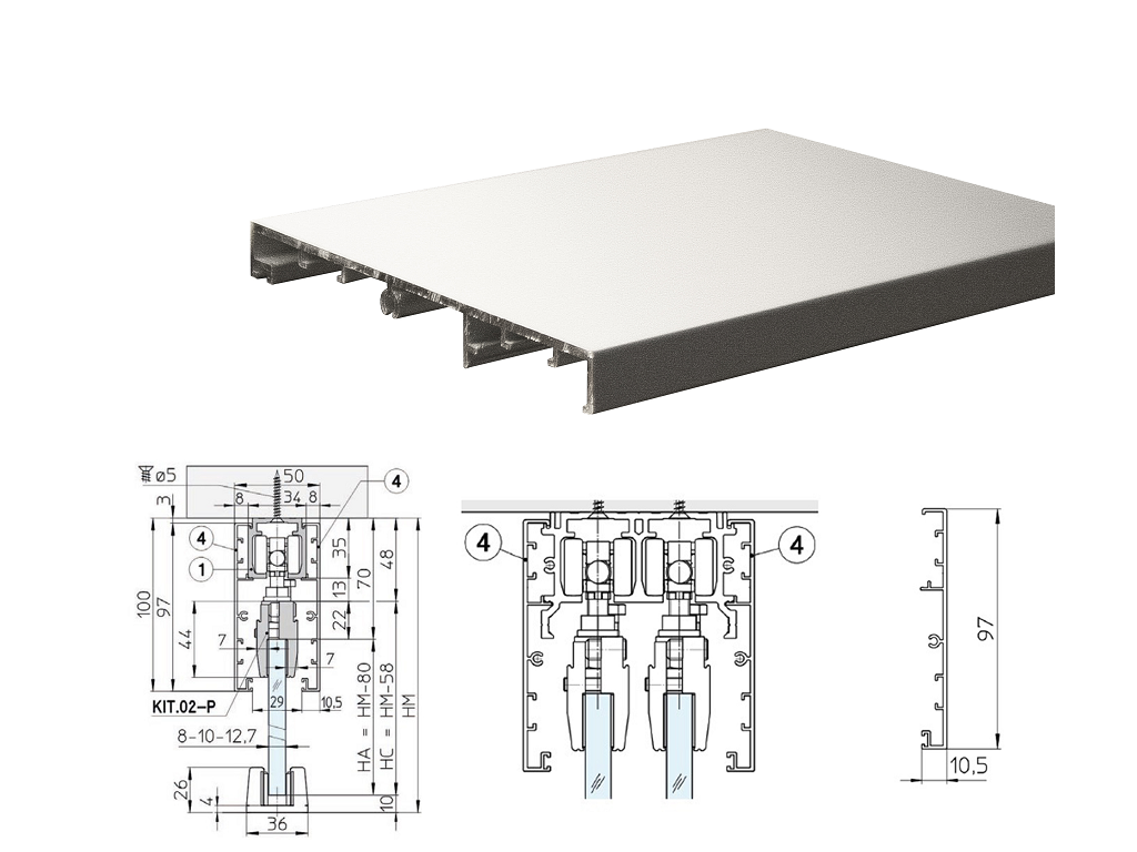slipuma10513000acd.png Profilo Copertura Vetro Per Pinza Mini H97 Alluminio Ossidato Argento varie lunghezze Sliding - immagine 1